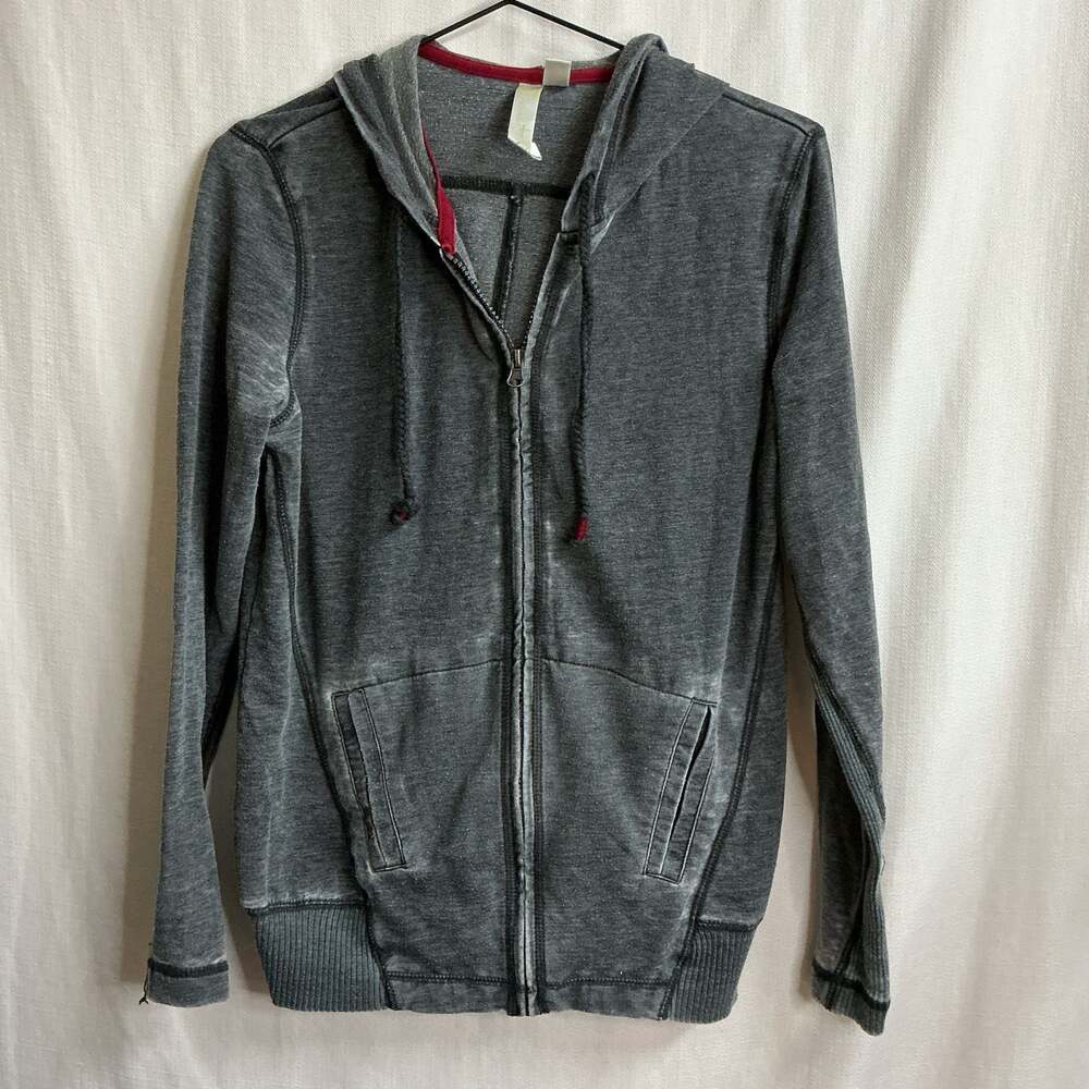 Green Tea Women's Mineral Wash Full-Zip Hoodie with Red Contrast Details